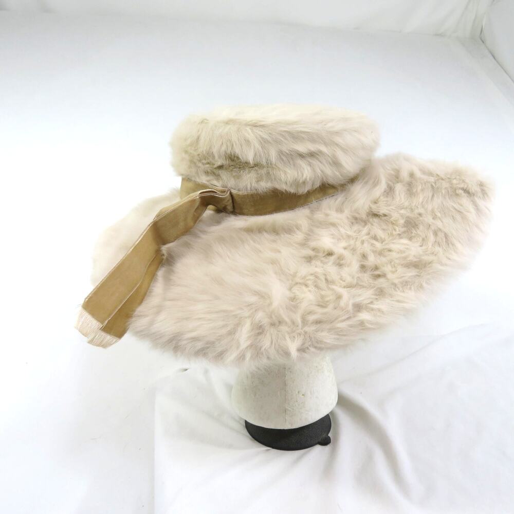 Rabbit Fur White Hat 1960s-70s Stuart Original Wide Brim Measure inside band 21"